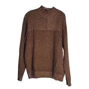 WOOLRICH Men's Lambs Wool Pullover Sweater Brown L 1/4 Zip Ski Thick Nordic‎